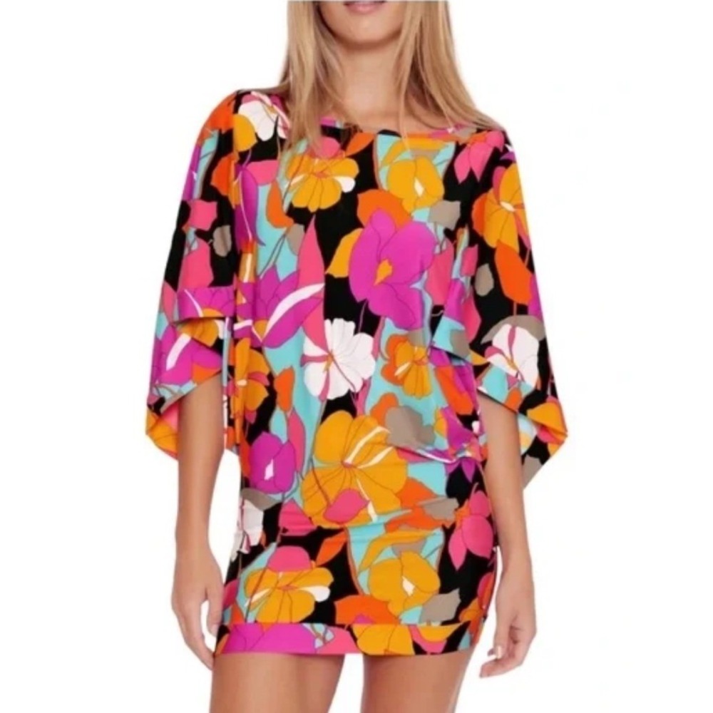 TRINA TURK Gemini Swim Tunic Sarong Coverup Dress Bright Colorful Floral Large